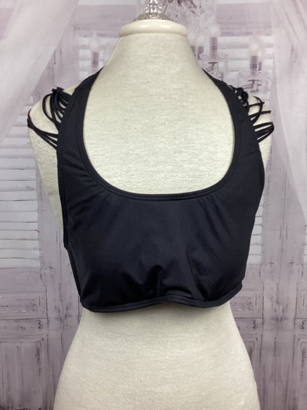 Kenneth Cole black shoulder detail halter bikini top xl